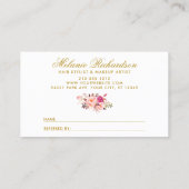 Carte De Visite Élégant cadre d'or rose Floral (Dos)