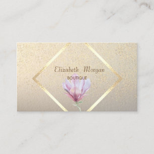 Carte De Visite Élégant, Cadre Doré, Magnolia Aquarelle Confettis