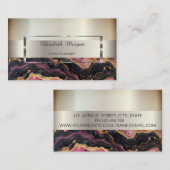 Carte De Visite Elégant cadre en argent à rayures tendance, marbre (Devant / Derrière)