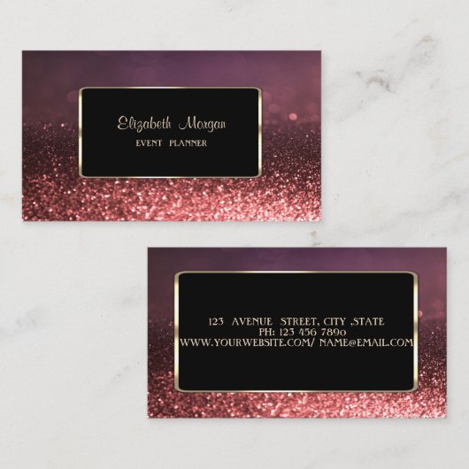 Carte De Visite Elégant Cadre Or Design Luxe, Bokeh Glittery (Devant / Derrière)