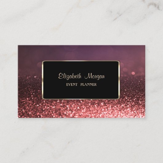 Carte De Visite Elégant Cadre Or Design Luxe, Bokeh Glittery (Devant)