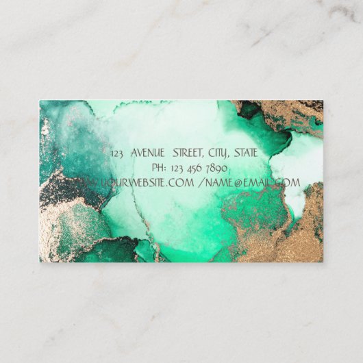 Carte De Visite Elégant Cadre Or Simple, Marbre Vert (Dos)