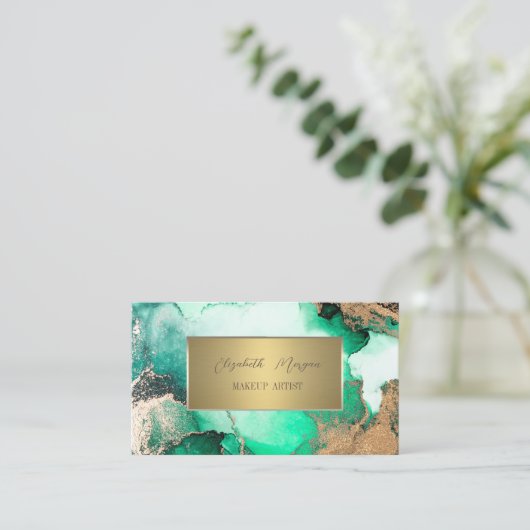 Carte De Visite Elégant Cadre Or Simple, Marbre Vert (Debout devant)