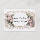 Carte De Visite Elégant cadre victorien rose et bleu Fleurs (Devant)