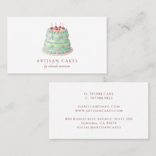 Carte De Visite Elegant Cake Bakery  (Devant / Derrière)