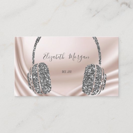 Carte De Visite Élégant casque Parties scintillant argent DJ (Devant)