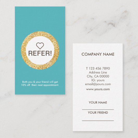 Carte De Visite Elégant cercle d'or Turquoise Référence verticale (Devant / Derrière)