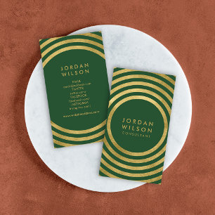 Carte De Visite Elégant Cercles d'or vert géométrique Médias socia