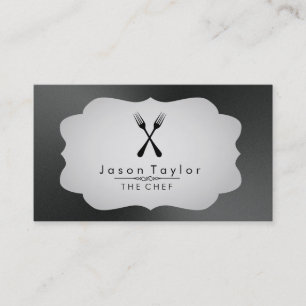 Carte De Visite Élégant chef cuisinier Retro Cross Fork Noir