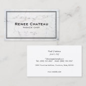 Carte De Visite Élégant Chef Français Restauration Marbre blanc su (Devant / Derrière)