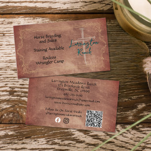 Carte De Visite Élégant cheval Ranch Western Cross Logo QR Code