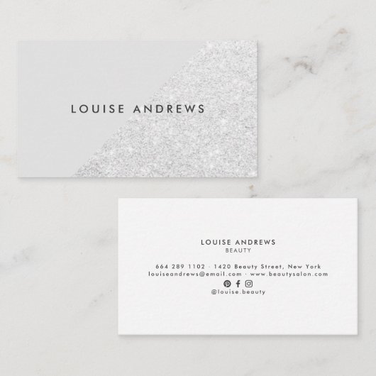 Carte De Visite Elégant chic argent parties scintillant couleur bl (Devant / Derrière)