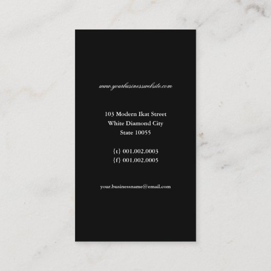 Carte De Visite Élégant Chic Black Mint Diamond Ikat Monogramme (Dos)