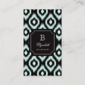 Carte De Visite Élégant Chic Black Mint Diamond Ikat Monogramme (Devant)