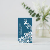 Carte De Visite Elégant chic bleu et blanc paon moderne (Debout devant)
