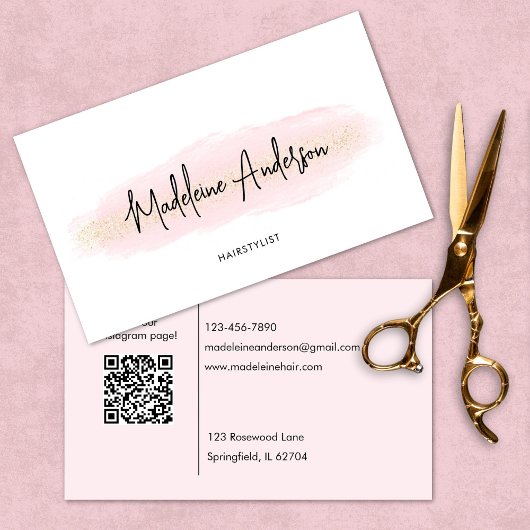 Carte De Visite Elégant Chic Blush Parties scintillant en or rose 