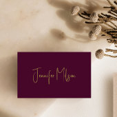 Carte De Visite Élégant Chic Bourgogne & Or Script manuscrit