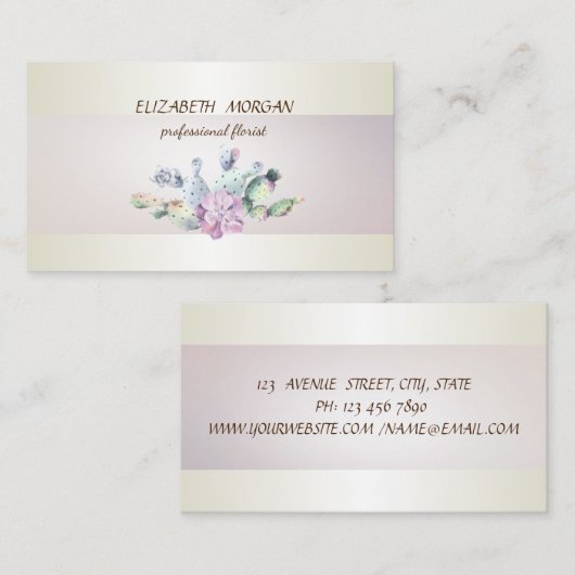 Carte De Visite Elégant Chic Cactus Succulent (Devant / Derrière)