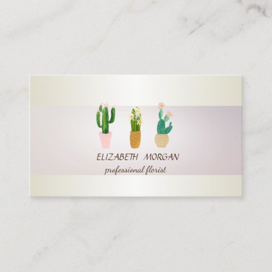 Carte De Visite Élégant chic cactus succulente rayée plantée (Devant)