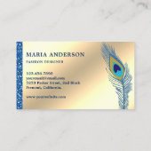 Carte De Visite Elégant Chic Cream Gold Foil Blue Indian Peacock (Dos)