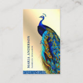 Carte De Visite Elégant Chic Cream Gold Foil Blue Indian Peacock (Devant)