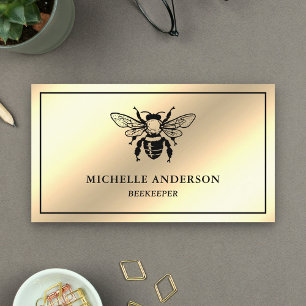 Carte De Visite Élégant Chic Crème Feuille D'or Abeille Apiculteur