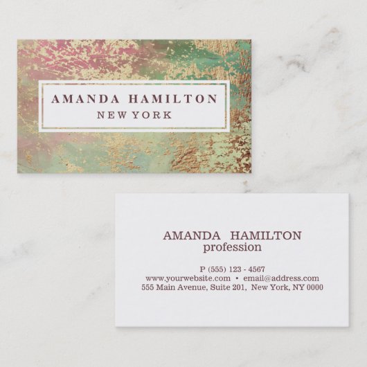 Carte De Visite Élégant chic doré bleu vert rose (Devant / Derrière)