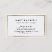 Carte De Visite Élégant chic faux feuille or plaine blanc luxe (Dos)