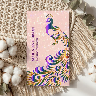 Carte De Visite Élégant Chic Faux Paillettes Rose Violet Paon