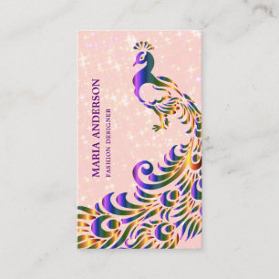 Carte De Visite Élégant Chic Faux Paillettes Rose Violet Paon