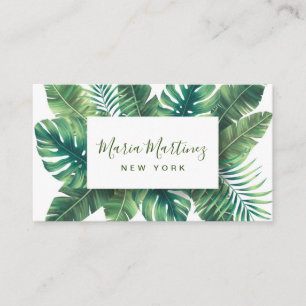 Carte De Visite Élégant Chic Feuilles Vertes Tropicales