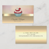 Carte De Visite Elégant Chic Gold Cupcake Cerise (Devant / Derrière)