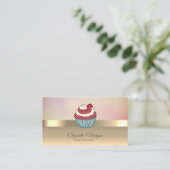 Carte De Visite Elégant Chic Gold Cupcake Cerise (Debout devant)
