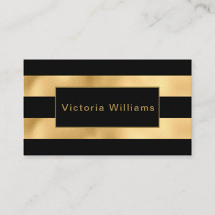 Carte De Visite Elegant Chic Gold et Black Shimmer Foil Stripe