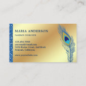 Carte De Visite Elégant Chic Gold Foil Blue Indian Peacock (Dos)