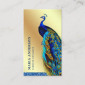 Carte De Visite Elégant Chic Gold Foil Blue Indian Peacock (Devant)