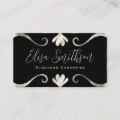 Carte De Visite Élégant Chic Luxe Feminine Black & Silver (Devant)