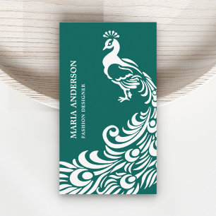 Carte De Visite Élégant Chic Moderne Paon Sarcelle et Blanc