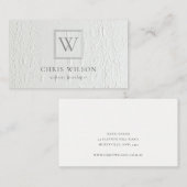 Carte De Visite Élégant Chic Monogramme ivoire Cuir blanc Texture (Devant / Derrière)