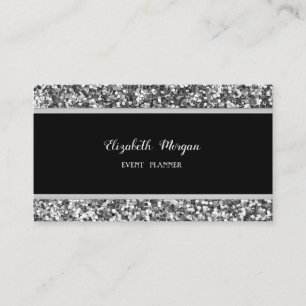 Carte De Visite Élégant Chic, Noir, Argent Paillettes