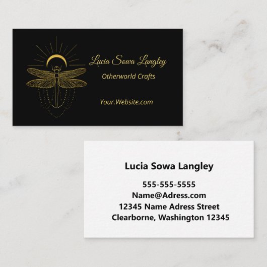 Carte De Visite Elégant chic noir et or (Devant / Derrière)