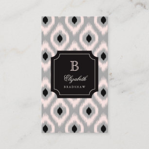 Carte De Visite Élégant Chic noir rose diamant Ikat Monogramme