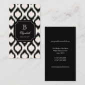 Carte De Visite Élégant Chic noir rose diamant Ikat Monogramme (Devant / Derrière)