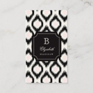Carte De Visite Élégant Chic noir rose diamant Ikat Monogramme