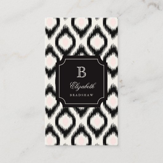 Carte De Visite Élégant Chic noir rose diamant Ikat Monogramme (Devant)