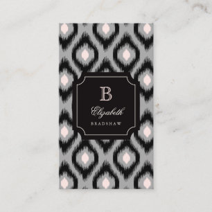 Carte De Visite Élégant Chic noir rose diamant Ikat Monogramme