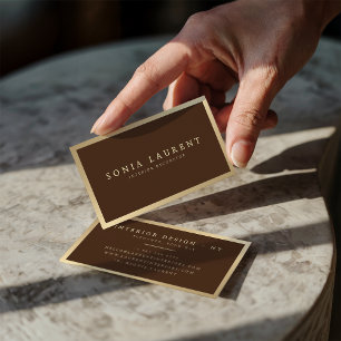 Carte De Visite Elégant chic or métallique brun foncé minimaliste