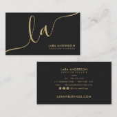 Carte De Visite Élégant chic or noir moderne monogramme initiales (Devant / Derrière)