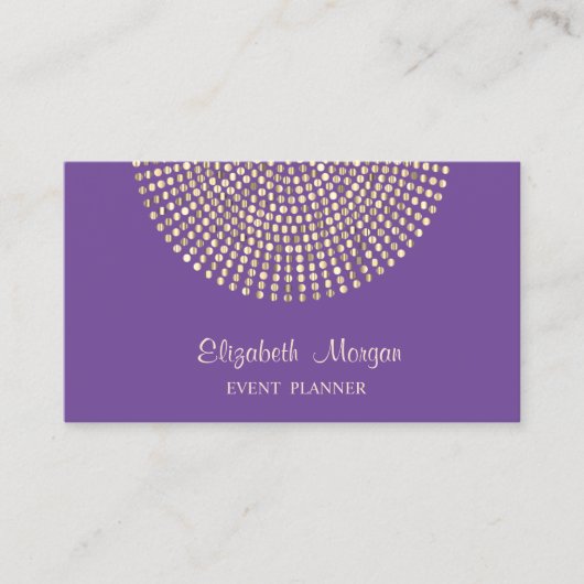 Carte De Visite Élégant Chic Professionnel, Violet, Points Dorés (Devant)