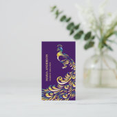 Carte De Visite Élégant Chic Purple Gold Foil Peacock brillant (Debout devant)